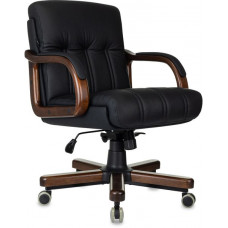 Кресло руководителя Бюрократ T-9932Walnut-Low низкая спинка, крестовина металл/дерево, кожа, чёрный