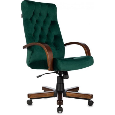 Кресло руководителя Бюрократ T-9928WALNUT крестовина металл/дерево, ткань Fabric, зелёный