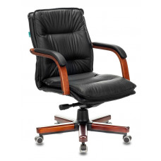 Кресло руководителя Бюрократ T-9927WALNUT-LOW низкая спинка, крестовина металл/дерево, кожа, чёрный
