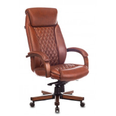 Кресло руководителя Бюрократ T-9924WALNUT крестовина металл/дерево, кожа, светло-коричневый