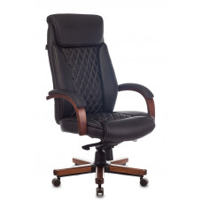 Кресло руководителя Бюрократ T-9924WALNUT крестовина металл/дерево, кожа, чёрный