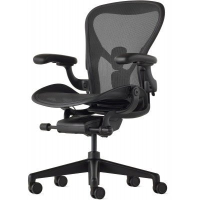 Кресло эргономичное Herman Miller Aeron C Large с подголовником, крестовина пластик, сетка, чёрный Кресло эргономичное Herman Miller Aeron C Large с подголовником, крестовина пластик, сетка, чёрный