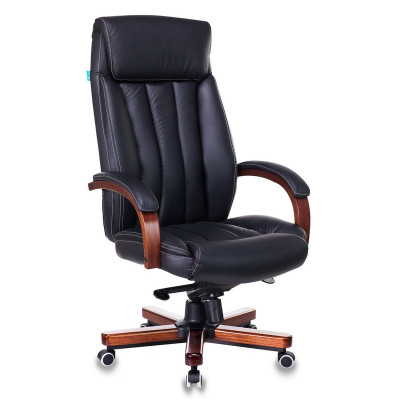 Кресло руководителя Бюрократ T-9922WALNUT крестовина металл/дерево, кожа, чёрный 