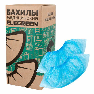 Изображение: Бахилы КОМПЛЕКТ 2000 штук (1000 пар) СТАНДАРТ, размер 40х14, 16 мкм, 2,2 г, ELEGREEN, 8/1р-С/6000
