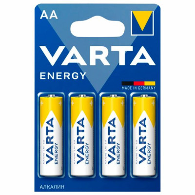 Изображение: Батарейки алкалиновые "пальчиковые" КОМПЛЕКТ 4 шт., VARTA ENERGY, АА (LR6, 24А), блистер, 4106229414