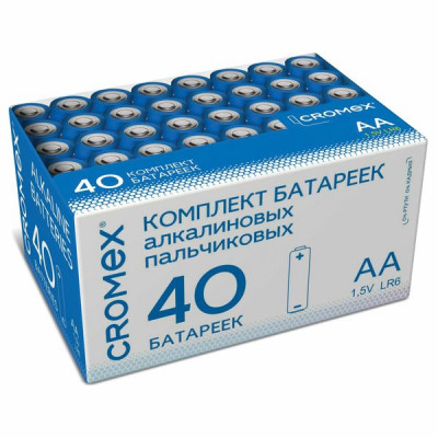 Изображение: Батарейки алкалиновые "пальчиковые" КОМПЛЕКТ 40 шт., CROMEX (КРОМЕКС) Alkaline, АА (LR6,15А), в коробке, 455594