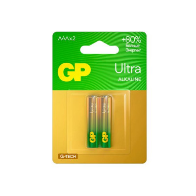 Изображение: Батарейки КОМПЛЕКТ 2 шт., GP Ultra G-Tech, AAA (LR03, 24А), алкалиновые, мизинчиковые, 24AUA21-2CRSBC2