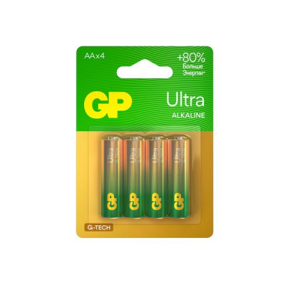 Изображение: Батарейки КОМПЛЕКТ 4 шт., GP Ultra G-Tech, AA (LR6, 15А), алкалиновые, пальчиковые, 15AUA21-2CRSBC4