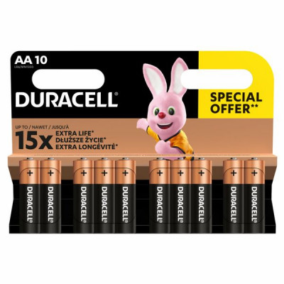 Изображение: Батарейки КОМПЛЕКТ 10 шт., DURACELL Basic ОРИГИНАЛ, AA (LR6, 15А), алкалиновые, пальчиковые