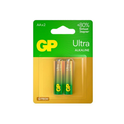 Изображение: Батарейки КОМПЛЕКТ 2 шт., GP Ultra G-Tech, AA (LR6,15А), алкалиновые, пальчиковые, 15AUA21-2CRSBC2