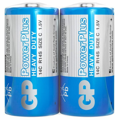 Изображение: Батарейки КОМПЛЕКТ 2 шт., GP PowerPlus C (14C), солевые, в пленке, 14CEBRA-2S2