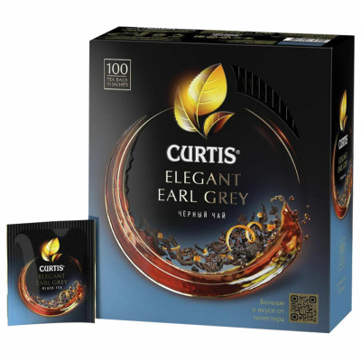 Изображение: Чай CURTIS "Elegant Earl Grey" черный с бергамотом и цедрой цитрусовых, 100 пакетиков в конвертах по 1,7 г, 101015
