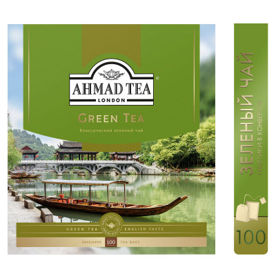 Изображение: Чай AHMAD (Ахмад) "Green Tea" зеленый, 100 пакетиков по 2 г, 478i-08
