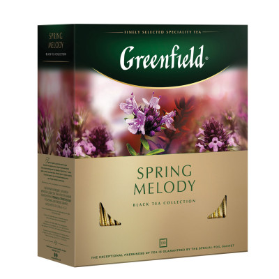 Чай GREENFIELD "Spring Melody" черный с чабрецом, мятой, смородиной, 100 пакетиков в конвертах по 1,5 г, 1065-09 Чай GREENFIELD "Spring Melody" черный с чабрецом, мятой, смородиной, 100 пакетиков в конвертах по 1,5 г, 1065-09