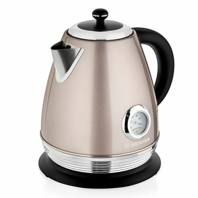Изображение: Чайник с термометром BRAYER BR1007, 1,7 л, 2200 Вт, закрытый нагревательный элемент, сталь, бежевый