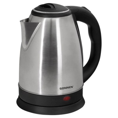 Изображение: Чайник SONNEN KT-115, 1,5 л, 1500 Вт, закрытый нагревательный элемент, нержавеющая сталь, серебристый, 452925