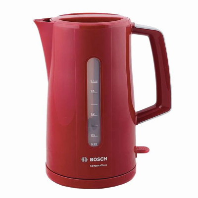 Изображение: Чайник BOSCH TWK3A014, 1,7 л, 2400 Вт, закрытый нагревательный элемент, пластик, красный