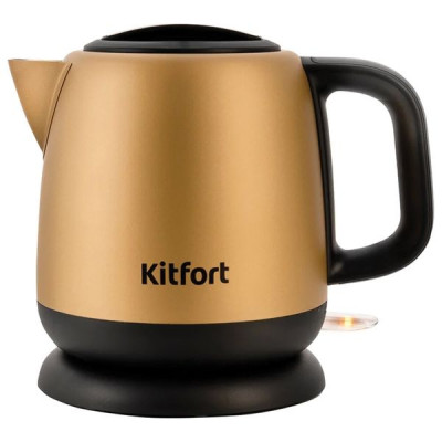 Изображение: Чайник KITFORT КТ-6111, 1 л, 1630 Вт, закрытый нагревательный элемент, сталь, золотистый/черный