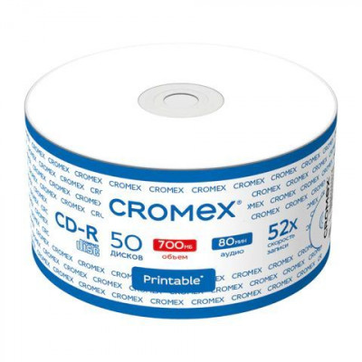 Диск CD-R CROMEX (КРОМЕКС), 700 Mb, 52x, с возможностью печати на диске, Bulk (термоусадка без шпиля), КОМПЛЕКТ 50 шт., 514304 Диск CD-R CROMEX (КРОМЕКС), 700 Mb, 52x, с возможностью печати на диске, Bulk (термоусадка без шпиля), КОМПЛЕКТ 50 шт., 514304
