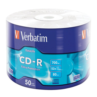 Изображение: Диск CD-R VERBATIM DataLife, 700 Мб 52x Bulk (термоусадка без шпиля), КОМПЛЕКТ 50 шт., 43787