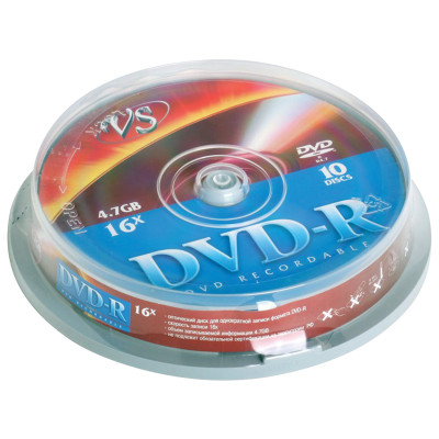 Изображение: Диск DVD-R VS 4,7 Gb Cake Box (упаковка на шпиле), КОМПЛЕКТ 10 шт., VSDVDRCB1001