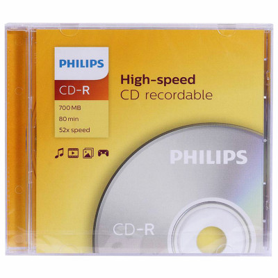 Изображение: Диск CD-R PHILIPS, 700 Мб, 52x, Slim Case (1 штука), CR7D5SF01/97