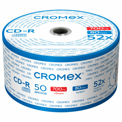 Изображение: Диск CD-R CROMEX (КРОМЕКС), 700 Mb, 52x, Bulk (термоусадка без шпиля), КОМПЛЕКТ 50 шт., 513773