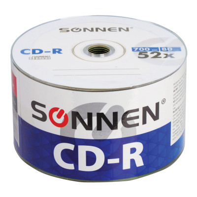 Изображение: Диск CD-R SONNEN 700 Mb 52x Bulk (термоусадка без шпиля), КОМПЛЕКТ 50 шт., 512571