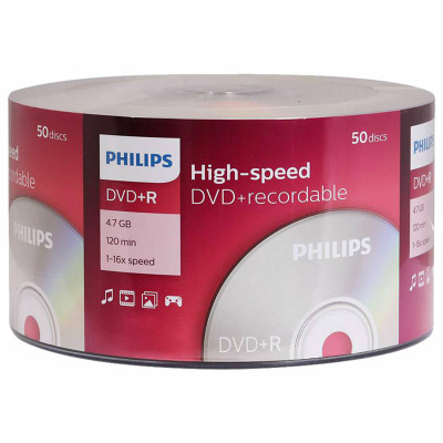 Изображение: Диск DVD+R (плюс) PHILIPS, 4,7 Гб, 16x, Bulk (термоусадка без шпиля), КОМПЛЕКТ 50 шт., DR4S6U50F/97