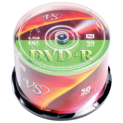Изображение: Диск DVD+R (плюс) VS 4,7 Gb 16x Cake Box (упаковка на шпиле), КОМПЛЕКТ 50 шт., VSDVDPRCB5001