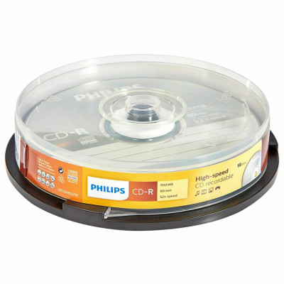 Диск CD-R PHILIPS, 700 Мб, 52x, Cake Box (упаковка на шпиле), КОМПЛЕКТ 10 шт., CR7D5SB10/97 Диск CD-R PHILIPS, 700 Мб, 52x, Cake Box (упаковка на шпиле), КОМПЛЕКТ 10 шт., CR7D5SB10/97