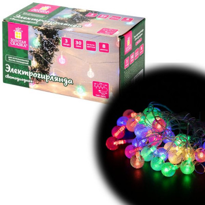 Изображение: Электрогирлянда-нить комнатная "Bubble ball", 3 м, 30 LED, мультицветная, 220 V, контроллер, ЗОЛОТАЯ СКАЗКА, 591363