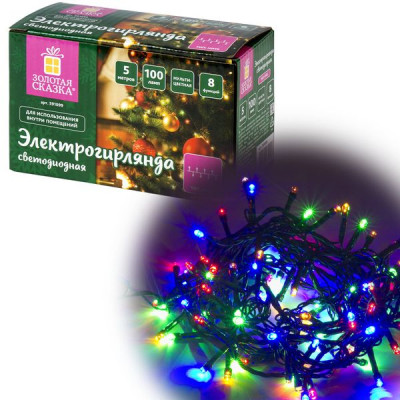Изображение: Электрогирлянда-нить комнатная "Стандарт" 5 м, 100 LED, мультицветная, 220 V, контроллер, ЗОЛОТАЯ СКАЗКА, 591099