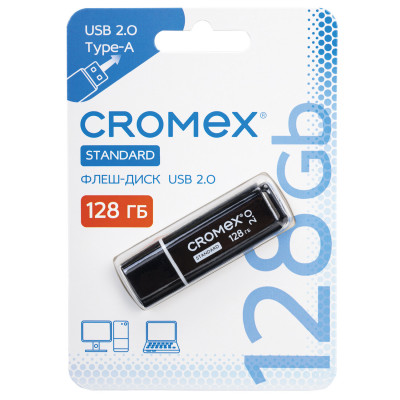 Изображение: Флеш-диск 128 GB, CROMEX (КРОМЕКС) Standard USB 2.0, черный, 514161