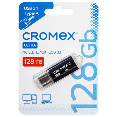 Изображение: Флеш-диск 128 GB, CROMEX (КРОМЕКС) Ultra USB 3.1, металлический корпус, черный, 514165