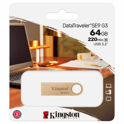Флеш-диск 64 GB, KINGSTON DataTraveler SE9 G3 USB 3.2, металлический корпус, золотой, DTSE9G3/64GB Флеш-диск 64 GB, KINGSTON DataTraveler SE9 G3 USB 3.2, металлический корпус, золотой, DTSE9G3/64GB