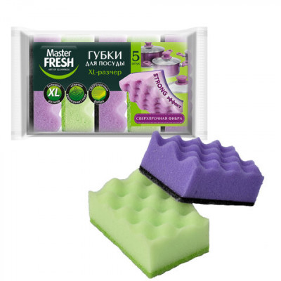 Губки для посуды 9,5х6,5 см, XL STRONG effect, КОМПЛЕКТ 5 шт., MASTER FRESH Губки для посуды 9,5х6,5 см, XL STRONG effect, КОМПЛЕКТ 5 шт., MASTER FRESH