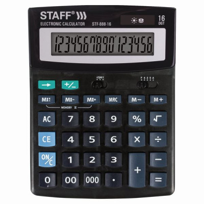 Изображение: Калькулятор настольный STAFF STF-888-16 (200х150 мм), 16 разрядов, двойное питание, 250183