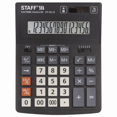 Изображение: Калькулятор настольный STAFF PLUS STF-333 (200x154 мм), 16 разрядов, двойное питание, 250417