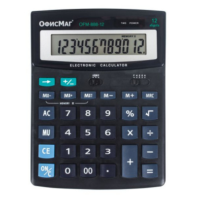 Изображение: Калькулятор настольный ОФИСМАГ OFM-888-12 (200х150 мм), 12 разрядов, двойное питание, 250224
