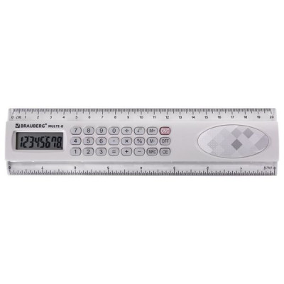 Калькулятор с линейкой 20 см, BRAUBERG MULTI-8 (53x210 мм), 8 разрядов, 250540 Калькулятор с линейкой 20 см, BRAUBERG MULTI-8 (53x210 мм), 8 разрядов, 250540