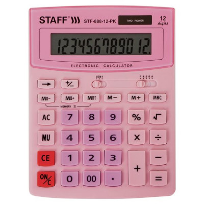 Изображение: Калькулятор настольный STAFF STF-888-12-PK (200х150 мм) 12 разрядов, двойное питание, РОЗОВЫЙ, 250452