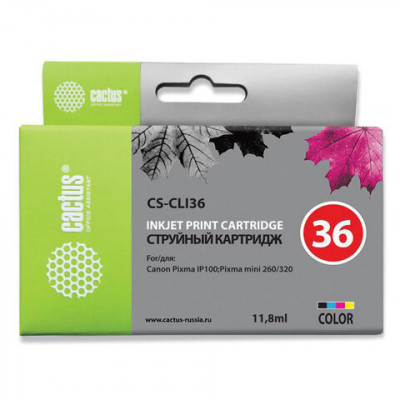 Изображение: Картридж струйный CACTUS (CS-CLI36) для CANON PIXMA iP100, цветной
