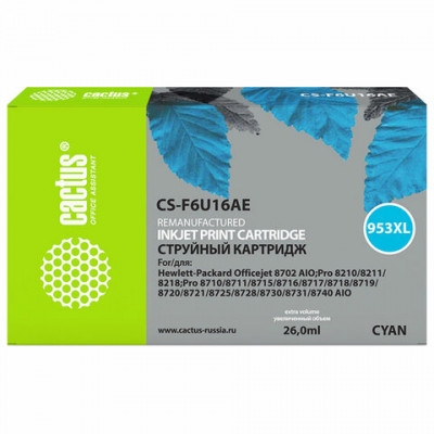 Изображение: Картридж струйный CACTUS (CS-F6U16AE) для HP OfficeJet Pro 7740/8210/8218/8710, голубой