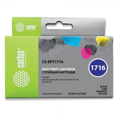 Изображение: Картридж струйный CACTUS (CS-EPT1716) для EPSON Expression Home XP-33/103/203/207, комплект 4 цвета