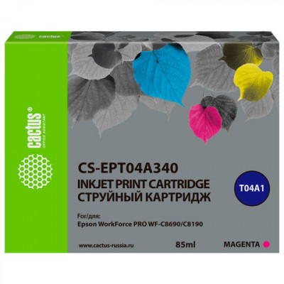 Изображение: Картридж струйный CACTUS (CS-EPT04A340) для Epson WorkForce Pro WF-C8190 / WF-C8690, пурпурный, 85 мл