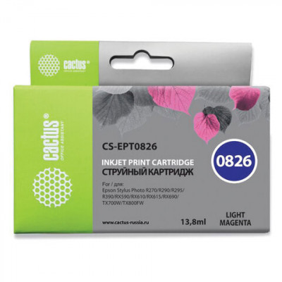 Изображение: Картридж струйный CACTUS (CS-EPT0826) для EPSON Stylus R270/R390/ RX590, светло-пурпурный