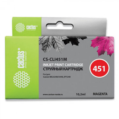 Изображение: Картридж струйный CACTUS (CS-CLI451M) для CANON Pixma iP7240, пурпурный