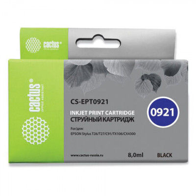 Изображение: Картридж струйный CACTUS (CS-EPT0921) для EPSON Stylus C91/CX4300/T26/T27/TX106, черный