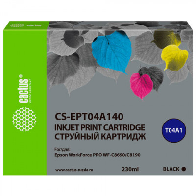 Изображение: Картридж струйный CACTUS (CS-EPT04A140) для Epson WorkForce Pro WF-C8190 / WF-C8690, черный, 230 мл